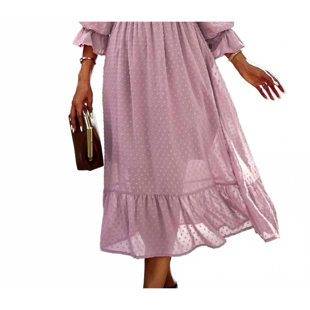 NEW MISS SPARKLING smocked long sleeve dot midi dress in lilac